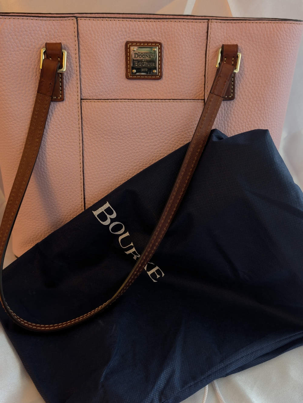 Dooney & Bourke Pink Pebble Leather Tote with Brown Straps